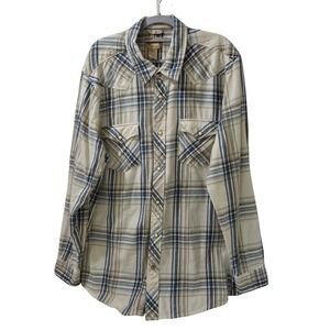Roebuck & Co Mens XL Blue Plaid Pearl Snap Western Flannel Shirt Cotton LS